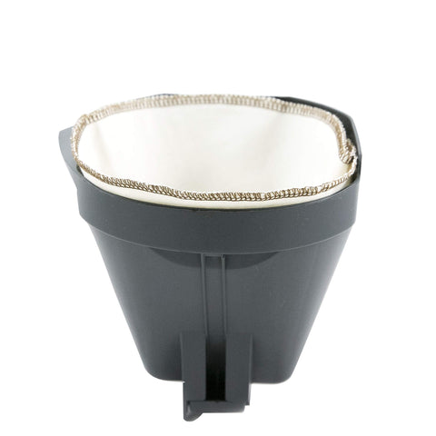 CoffeeSock Cone4 basket filter in drip setup ensures clean, even extraction.