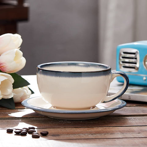 Coffeezone beige 12oz ceramic coffee cup suits latte art and daily use.