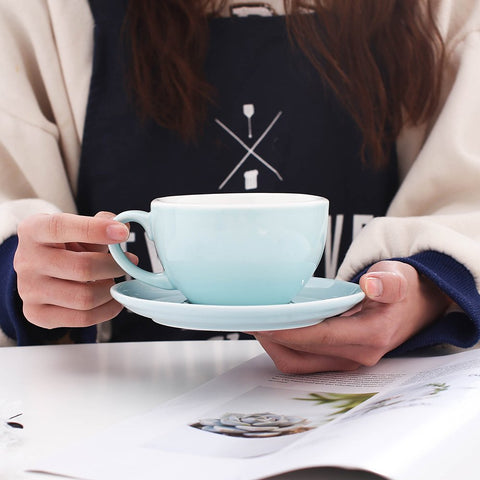 Coffeezone bone china cup with glossy light blue glaze for stylish cafe service