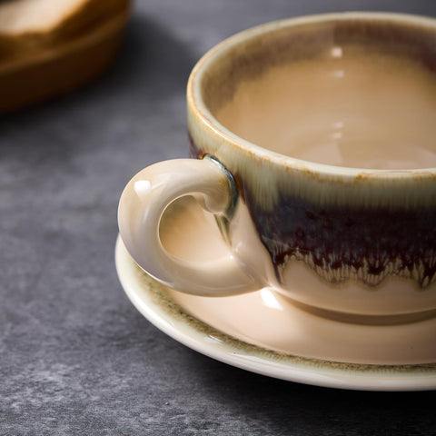 Coffeezone brown ceramic coffee cup set enhances cafe style presentation at home