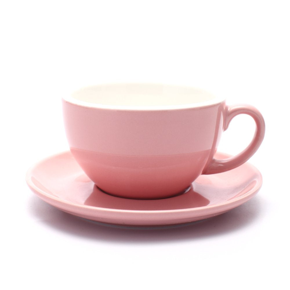 Coffeezone latte art cup in glossy pink, 10.5 oz, ideal for barista latte art.