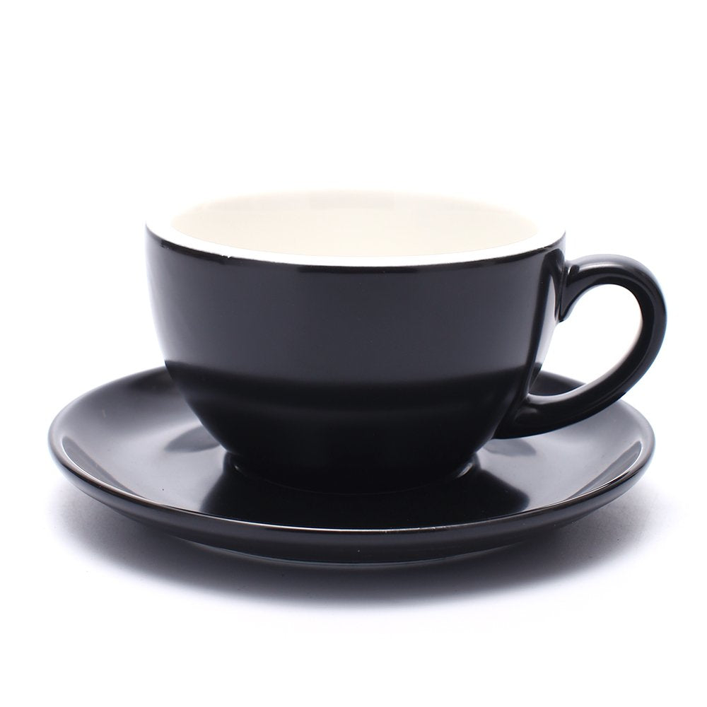 Coffeezone latte art cup and saucer in matte black for cafe-quality latte art