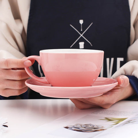 Coffeezone latte art saucer in glossy pink pairs for elegant cappuccino service.