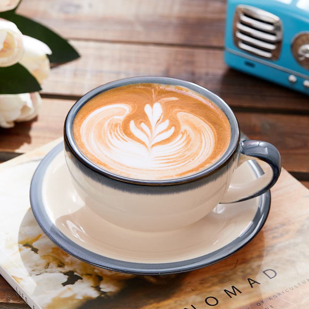 Coffeezone vintage design 12oz ceramic cappuccino cup with saucer for elegant presentations.