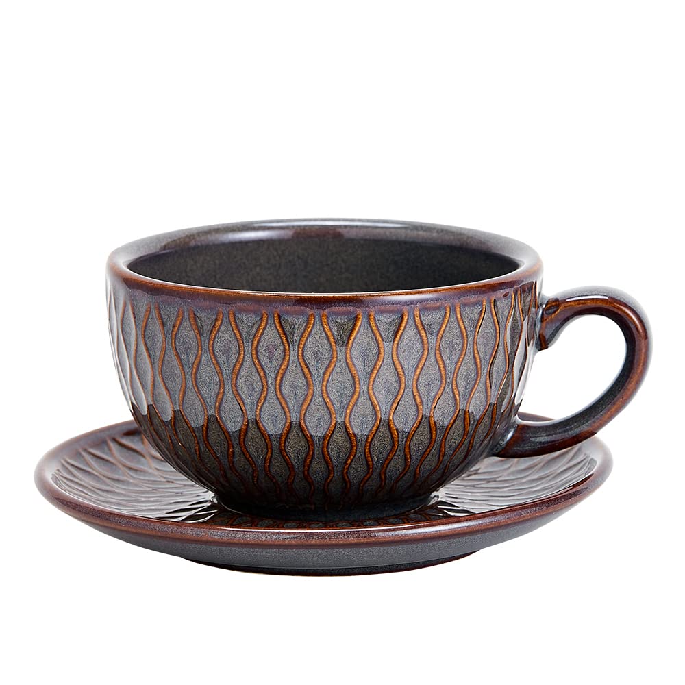 Coffeezone Vintage Design 12oz latte art cup with kiln-reactive glaze for unique finishes.