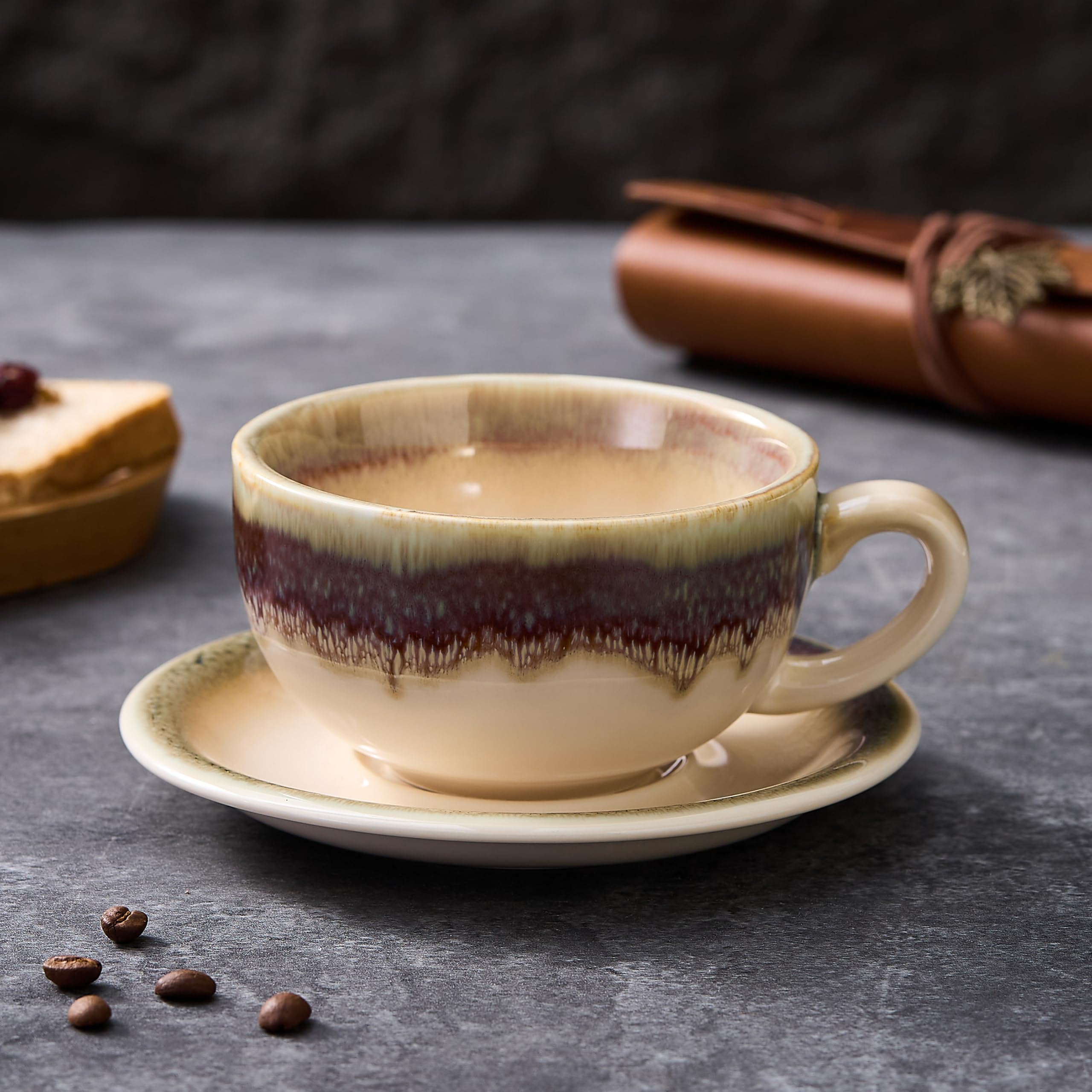 Coffeezone Vintage Design cup with saucer in brown ceramic for daily rituals