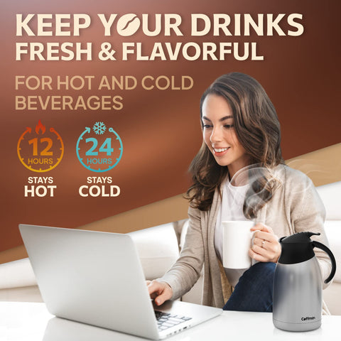 Coffmax thermal pitcher with non-slip handle for safe pouring.