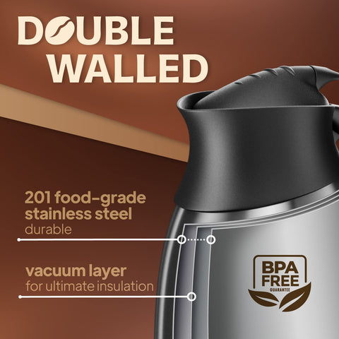 Coffmax vacuum-insulated carafe maintains cold drinks up to 24 hours.