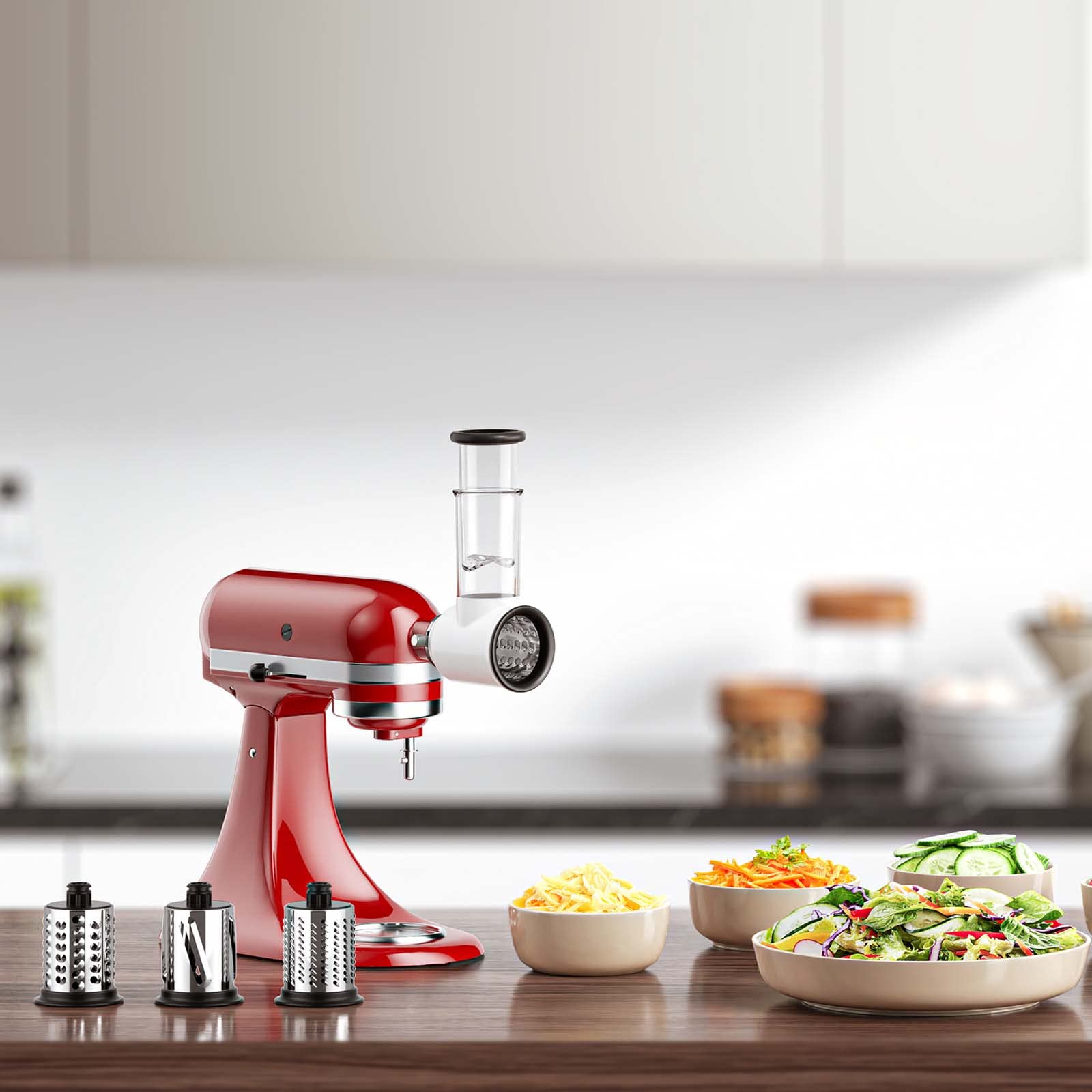 Cofun stainless steel blade set delivers clean slicing and shredding results.