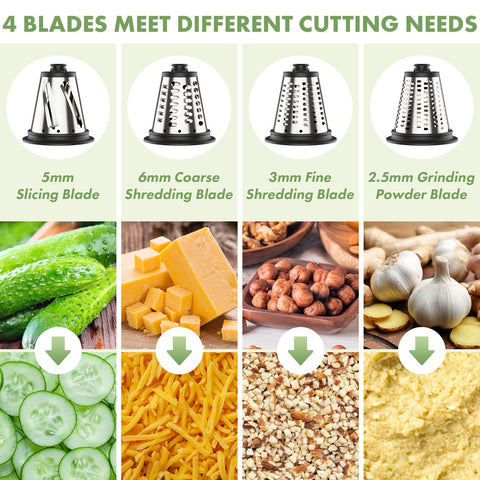 Four conical blades in SUS304 stainless steel close-up