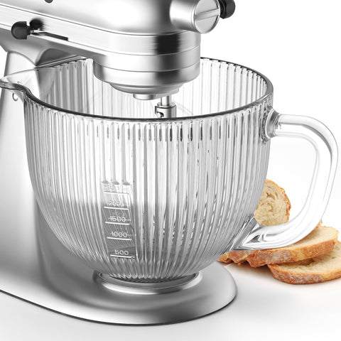 Cofun glass mixer bowl 4.5-5 qt with measurement markings for precise ingredient adding