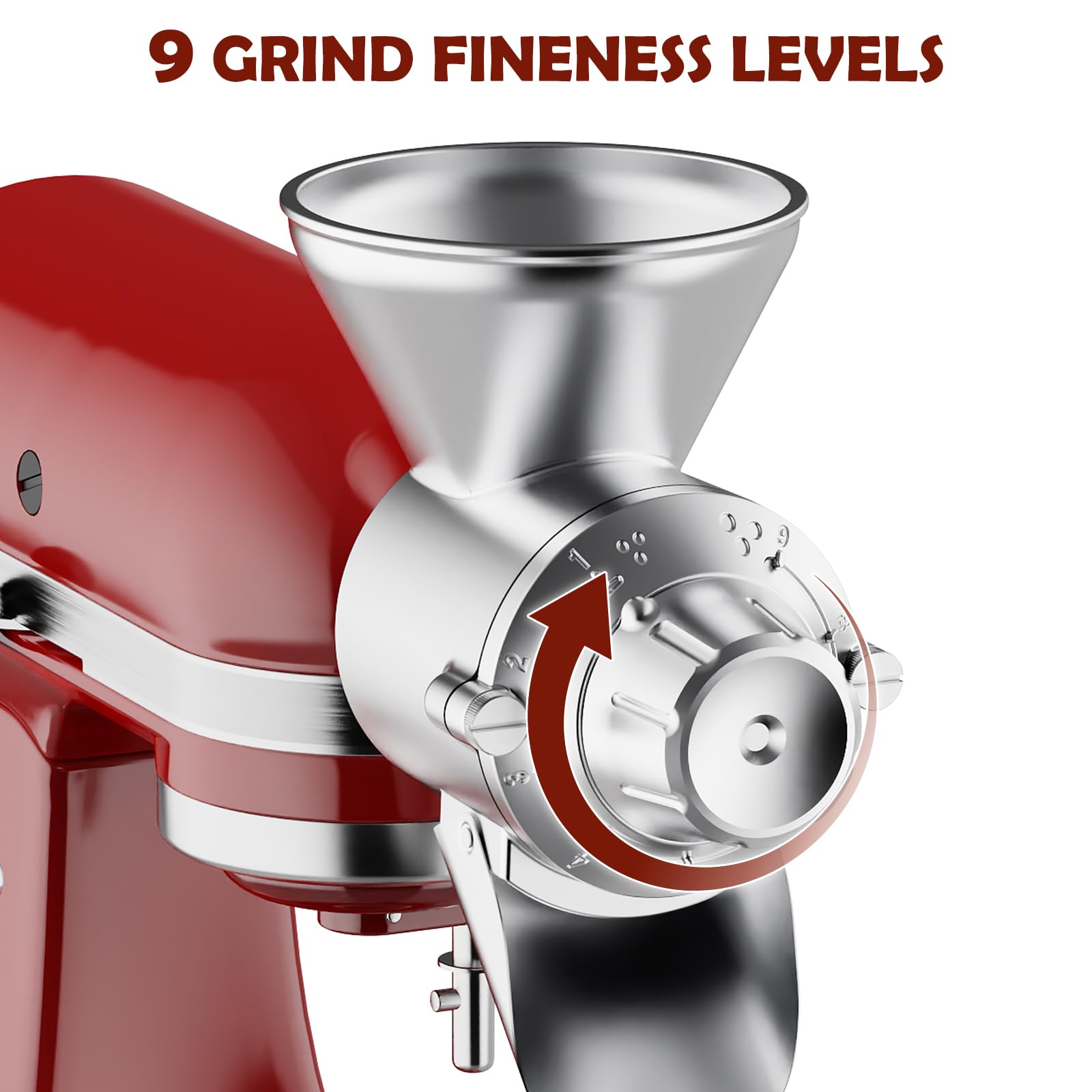 Cofun grain mill attachment grinding chamber close-up showing efficient grinding