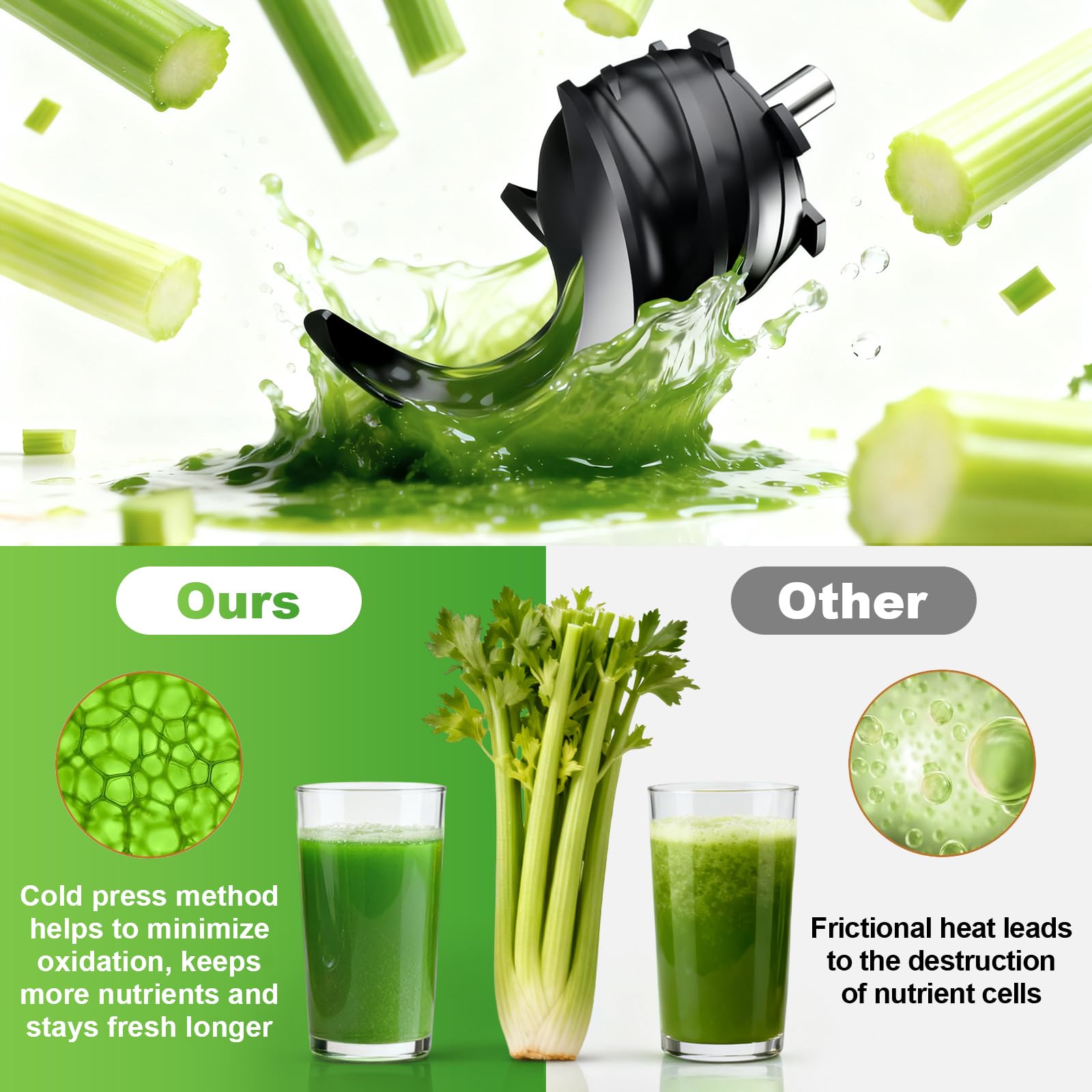 Cofun two 1L cups allow direct juicing and easy portioning.