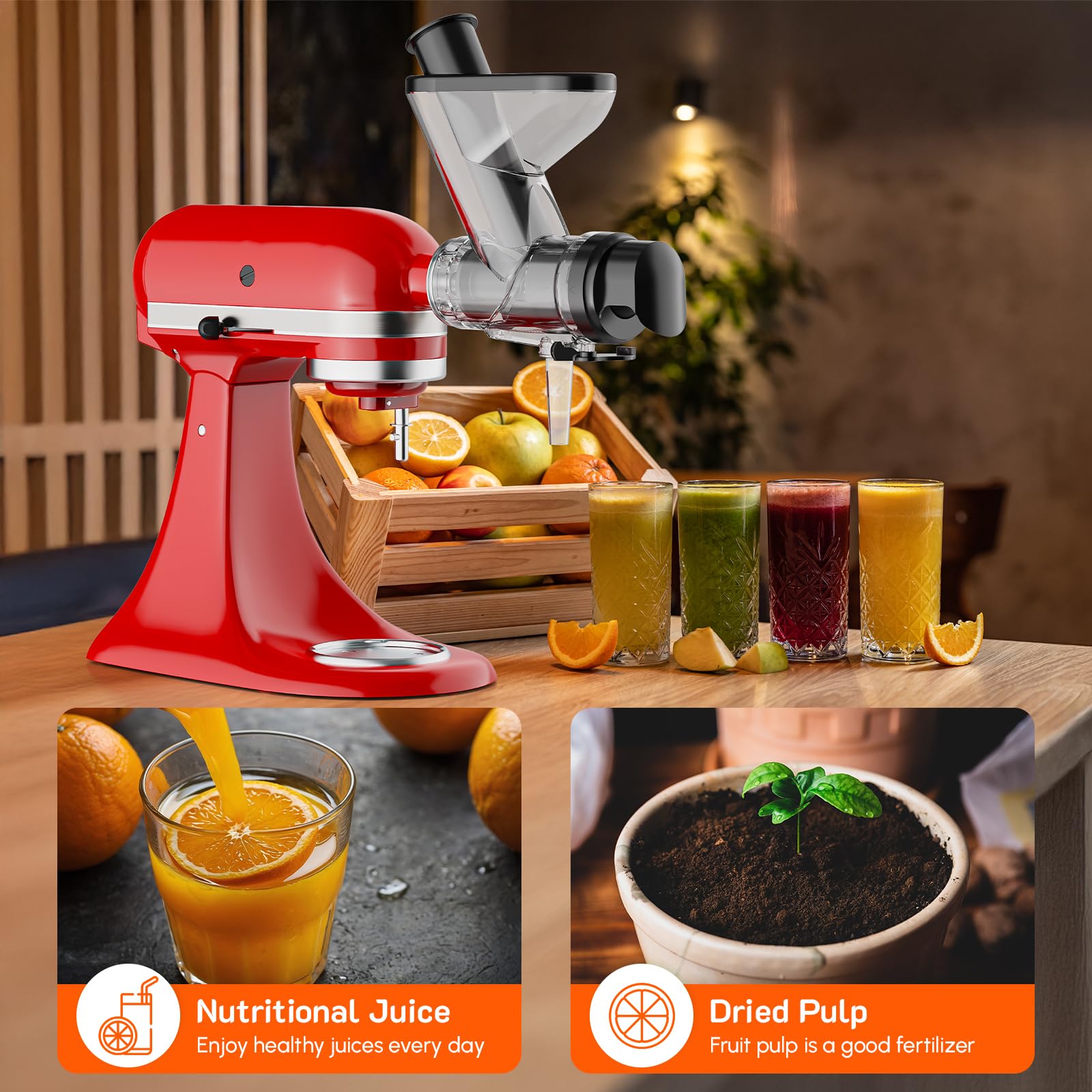 Cofun compatibility with KitchenAid stands mixers enables versatile juicing