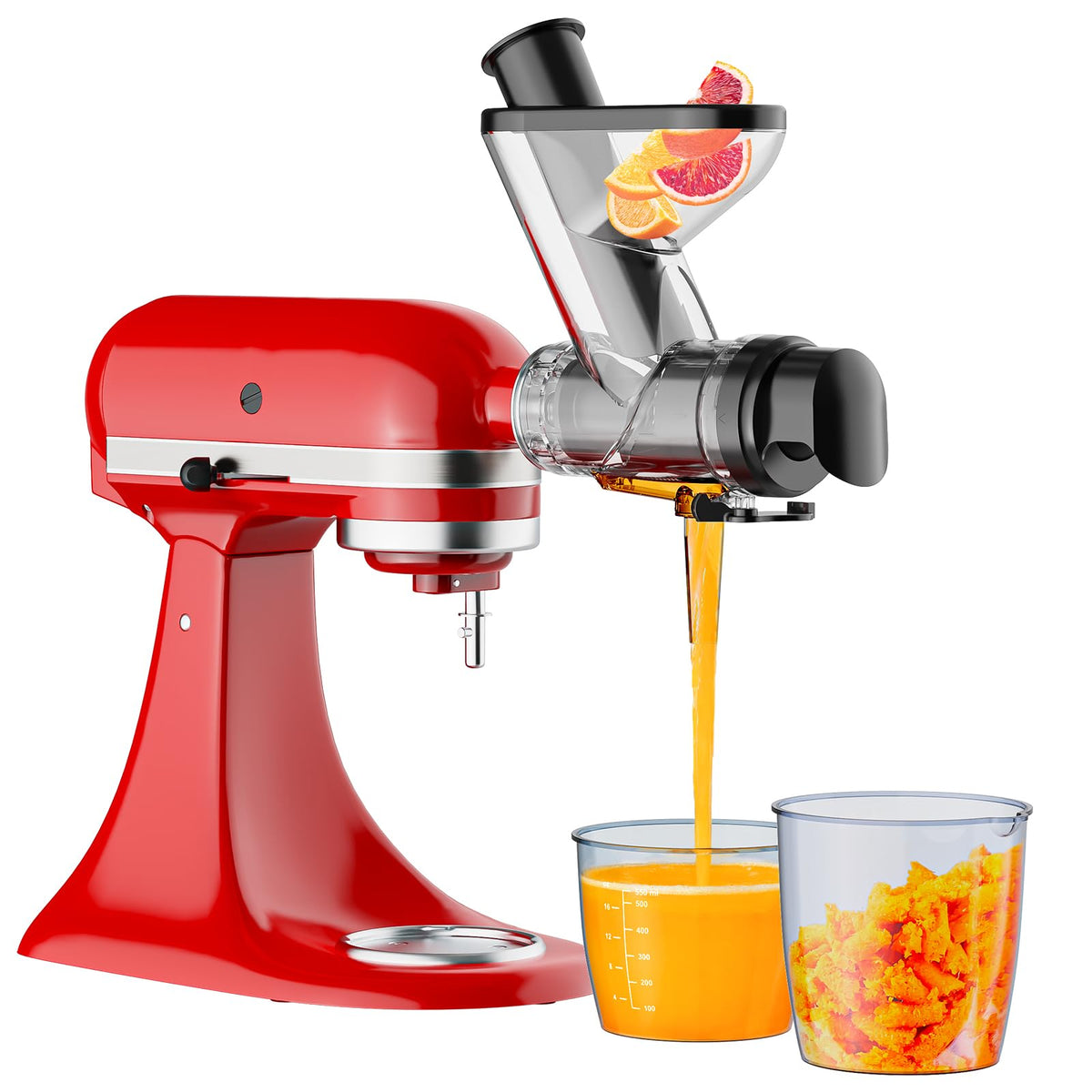 Cofun juicer attachment with dual feed chutes enables faster prep and smoother juice