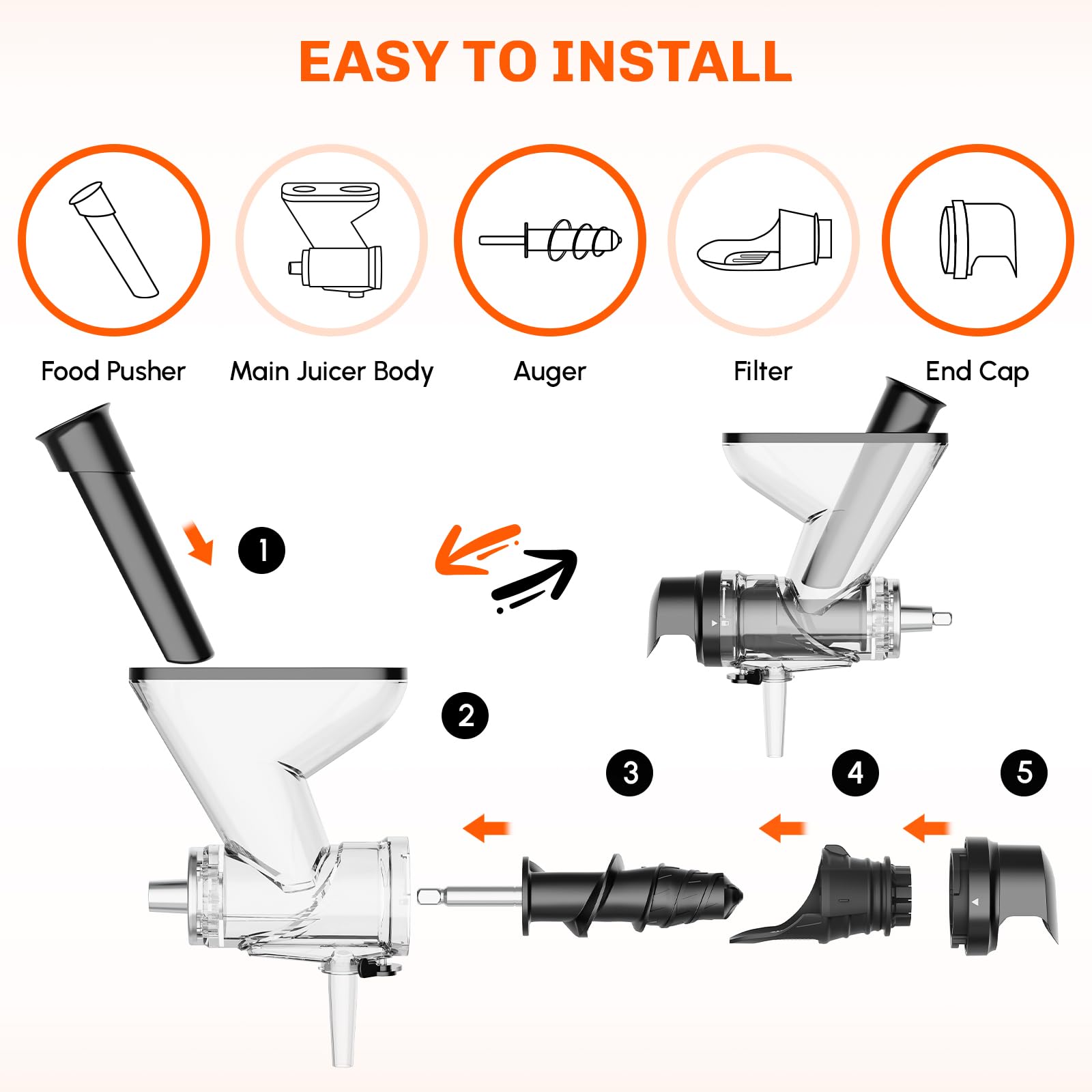 Cofun juicer attachment features wide feed chutes for large produce