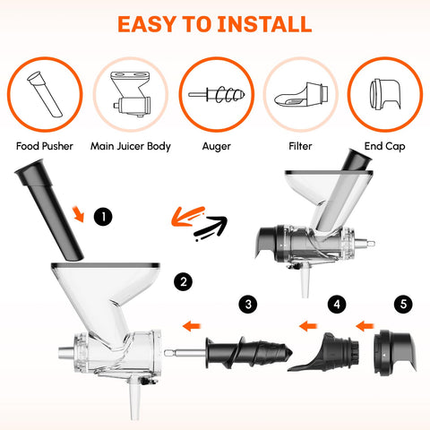 Cofun juicer attachment features wide feed chutes for large produce