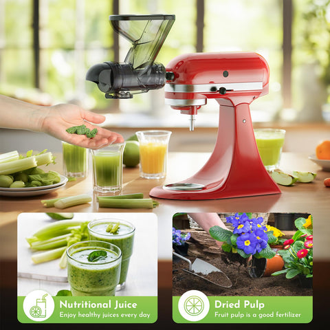 Cofun juicer yields richer juice thanks to low-speed masticating technology.