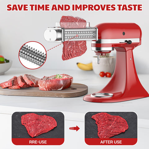 Cofun Meat Tenderizer Attachment shows stainless steel gears for durability