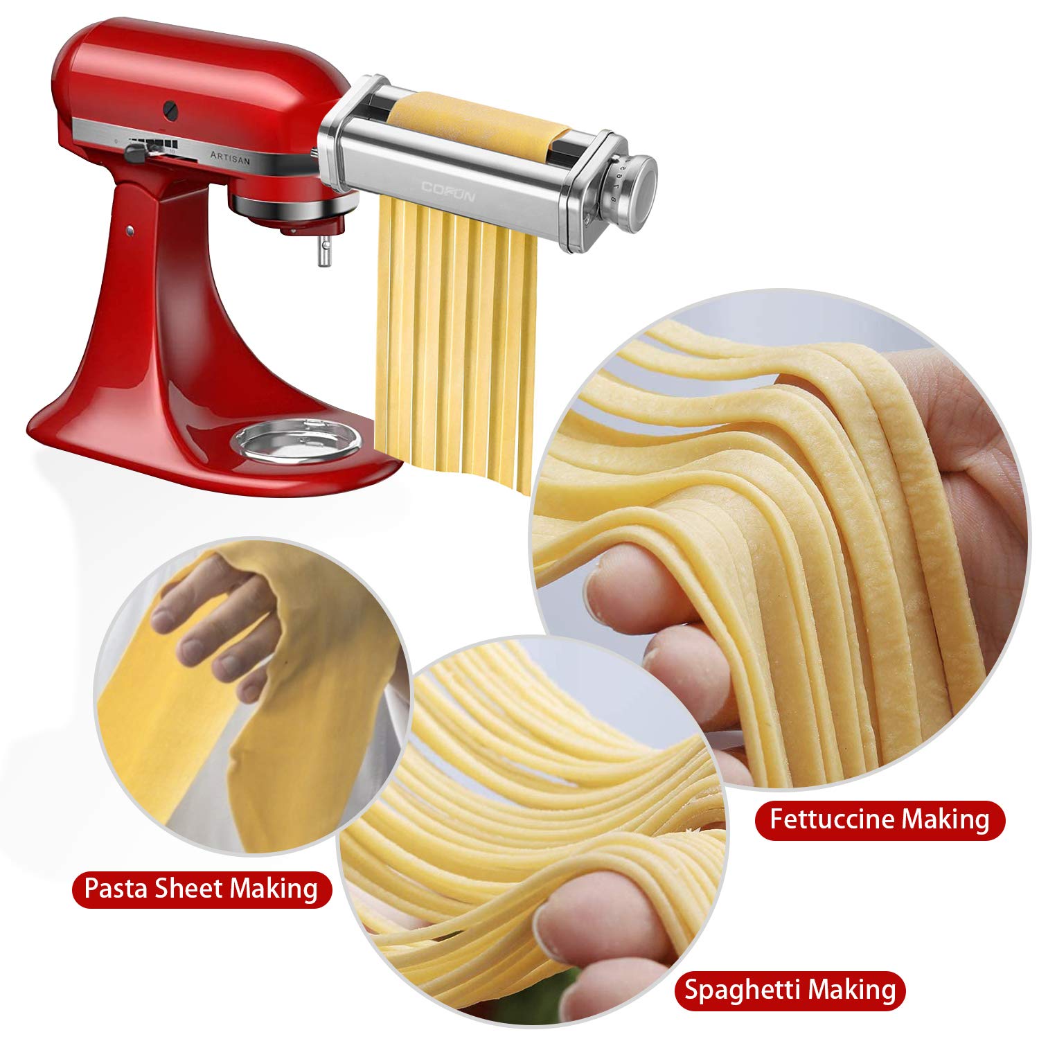 Cofun pasta-attachment hub connects securely to KitchenAid for stable operation.