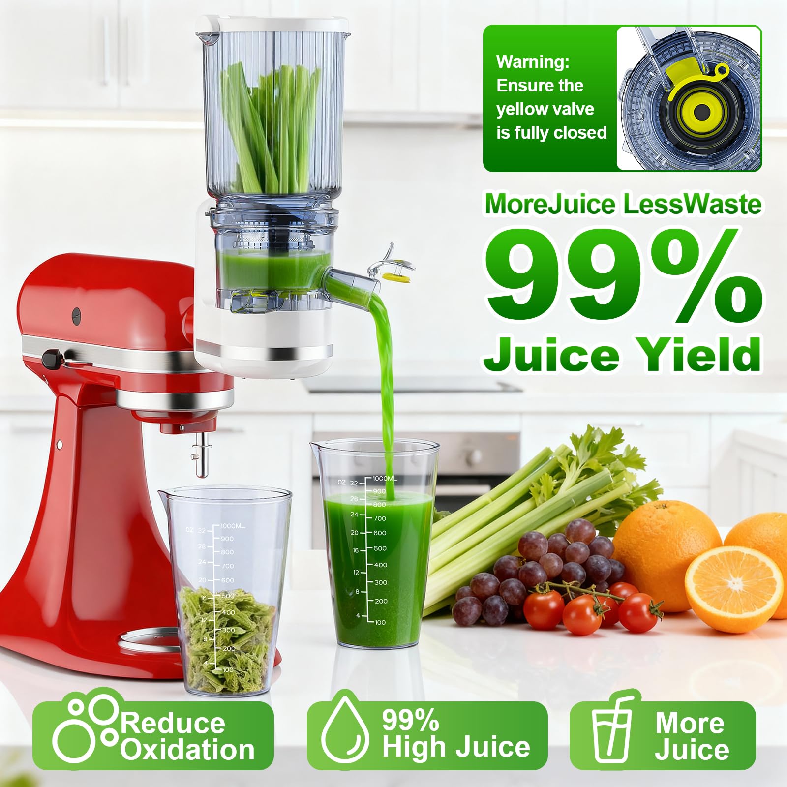 Cofun seamless KitchenAid integration creates a compact, convenient juice station.
