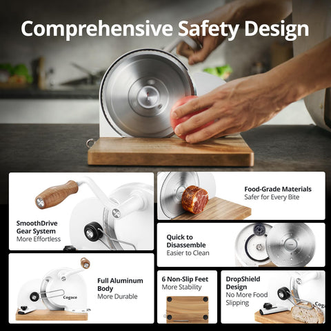 Cogace multi-use slicer cuts bread, cheese, fruits, vegetables, and more
