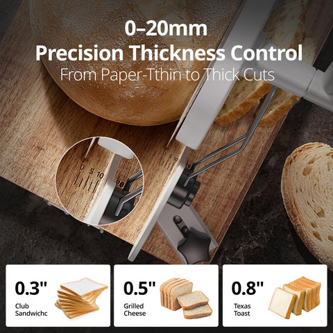 Cogace bread slicer safety features include non-slip feet and DropShield for stable slicing