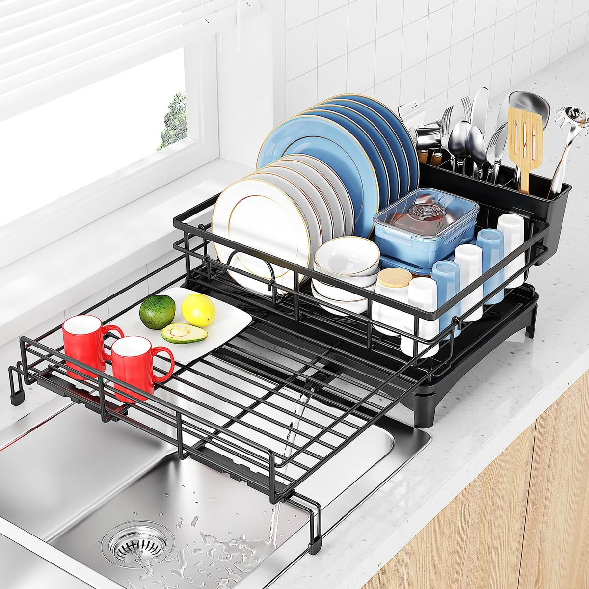 COHOSEGE large dish drying rack over sink extended design saves space