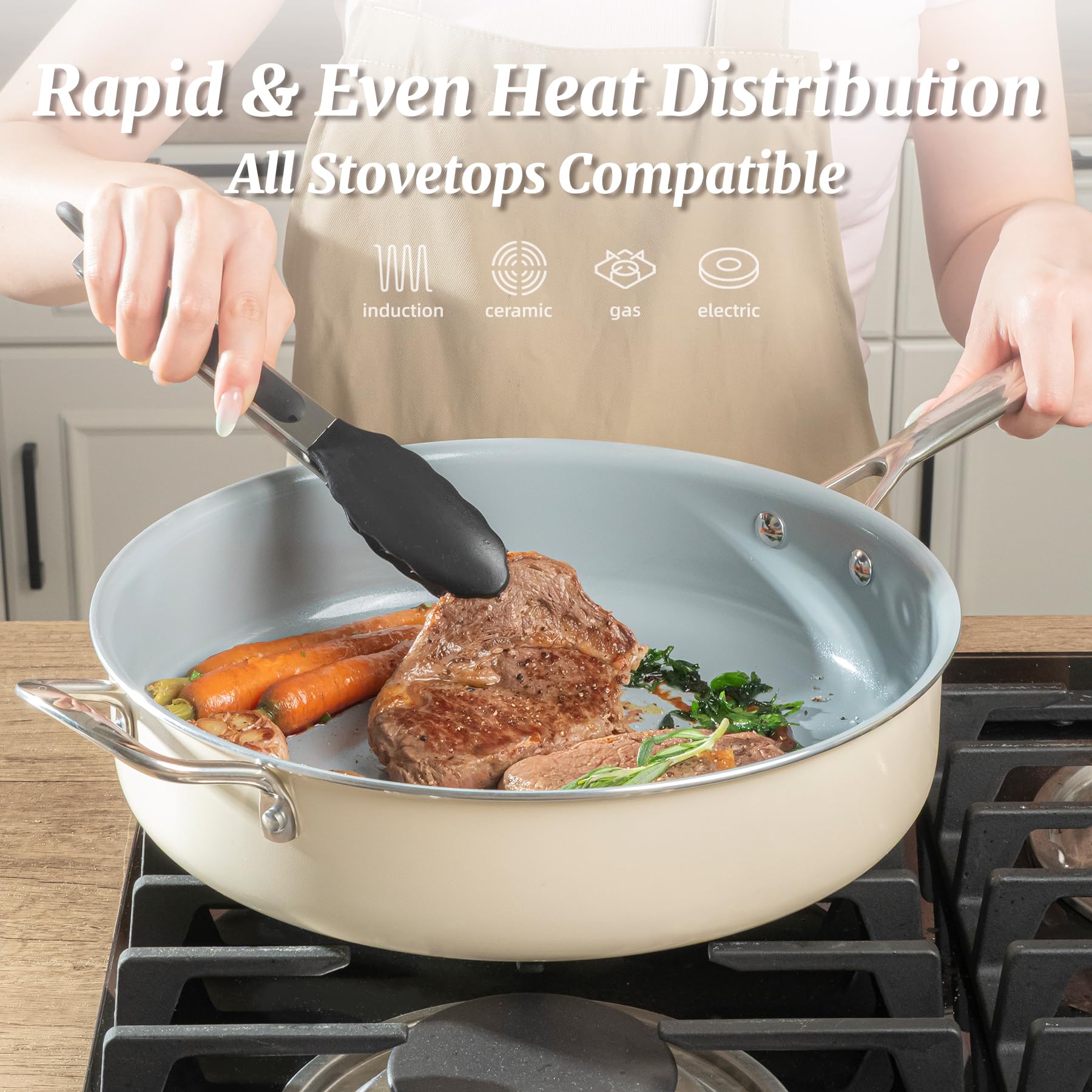 Coicur ergonomic stainless handle provides secure grip while turning during busy weeknights.