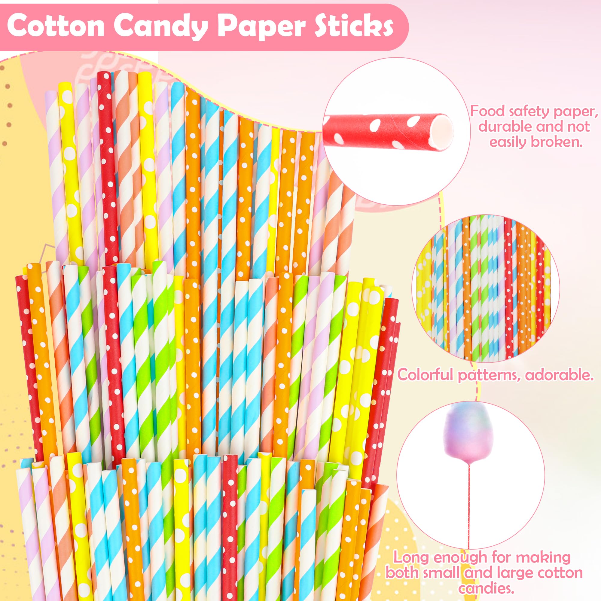 Coitak sticks measure 13.78 inches for cotton candy cones.