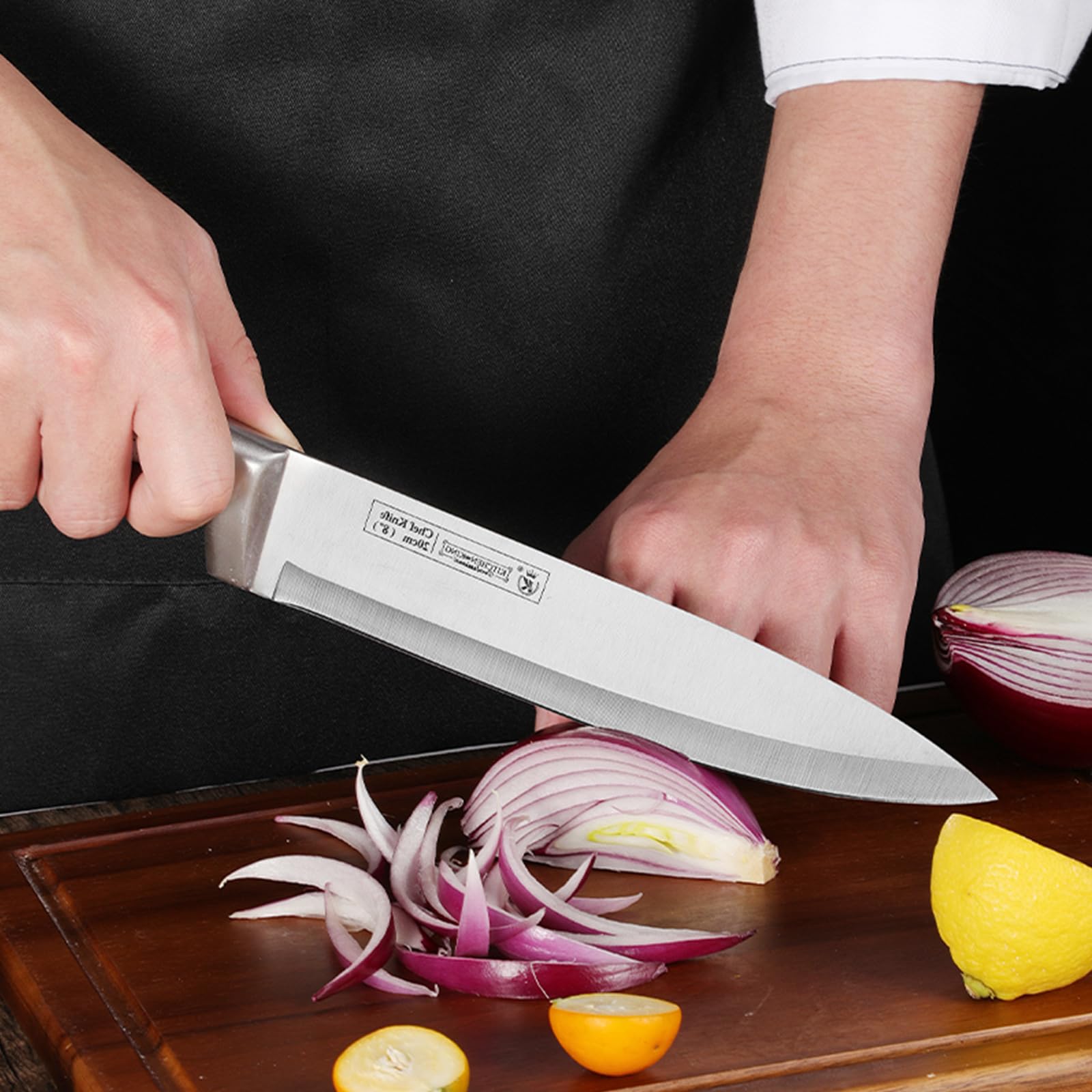 Cokinutvalleyus purple knife set acrylic block display for easy access.