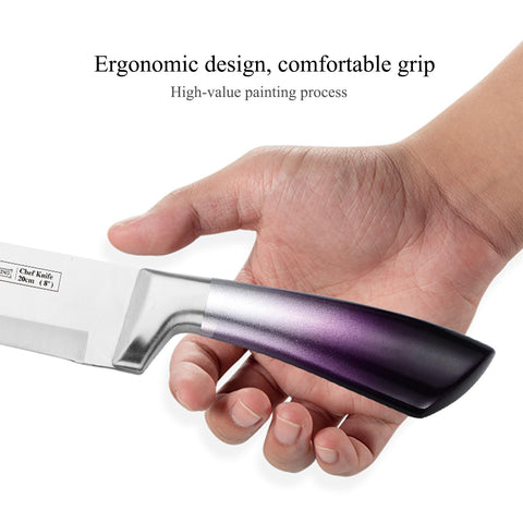 Cokinutvalleyus purple knife set bread knife closeup for clean slices.