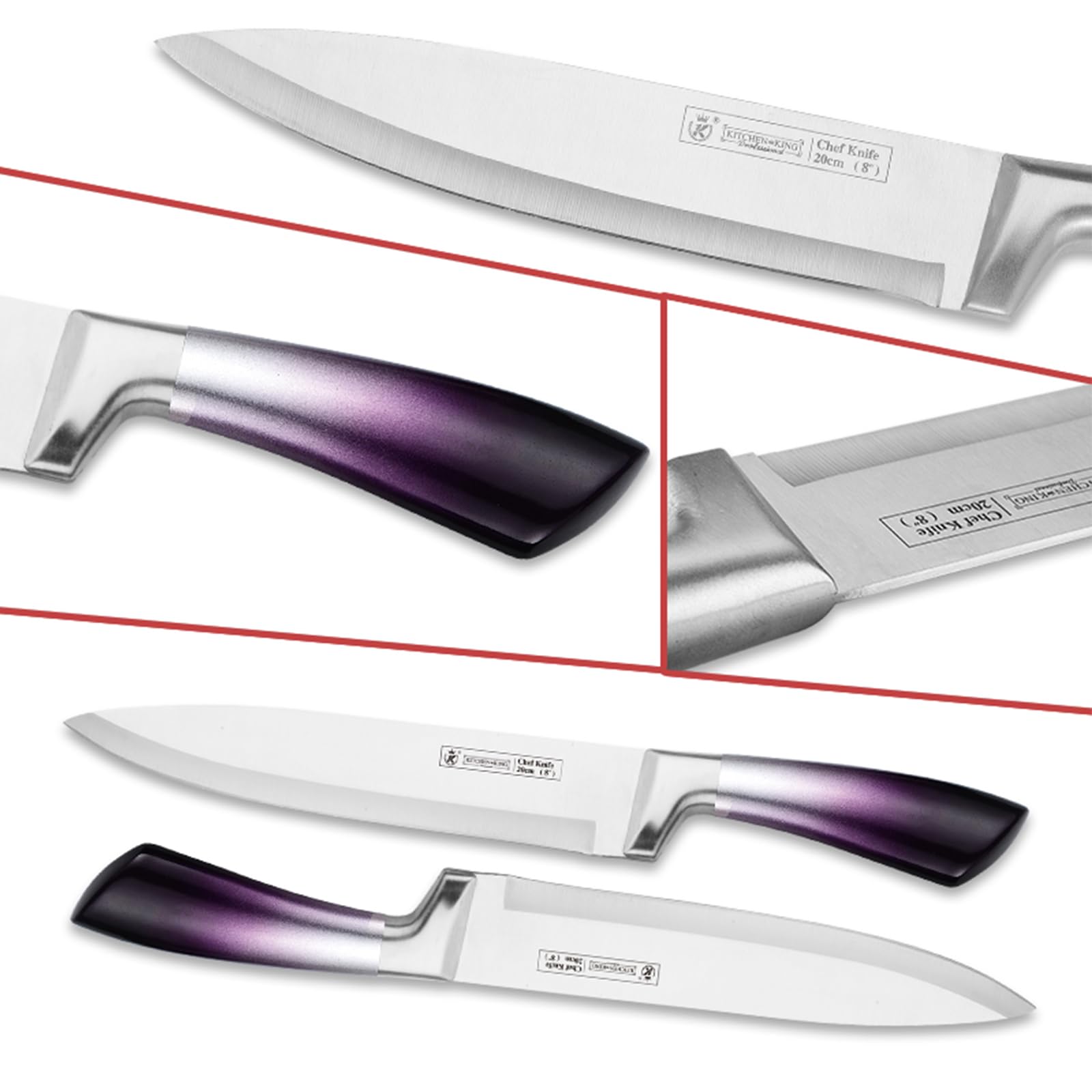 Cokinutvalleyus purple knife set sharpening stick in use for edge maintenance.