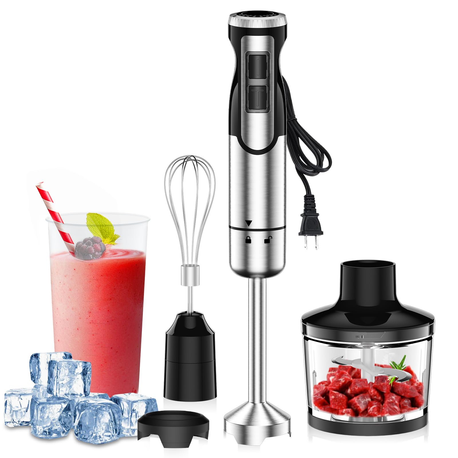 Colarlemo 1800W immersion blender ready for ice crushing and smoothies.