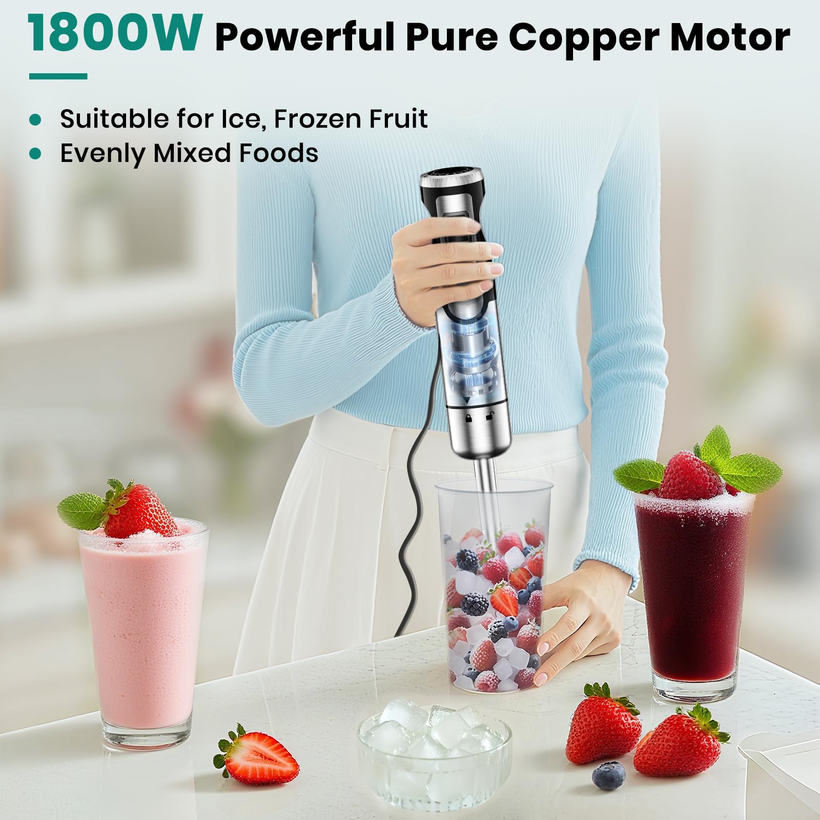 8 speeds plus turbo boost for precise texture control.