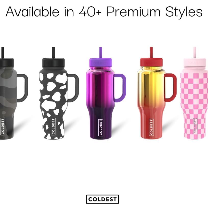 Ergonomic handle and non-slip base of The Coldest Water tumbler for steady grip.