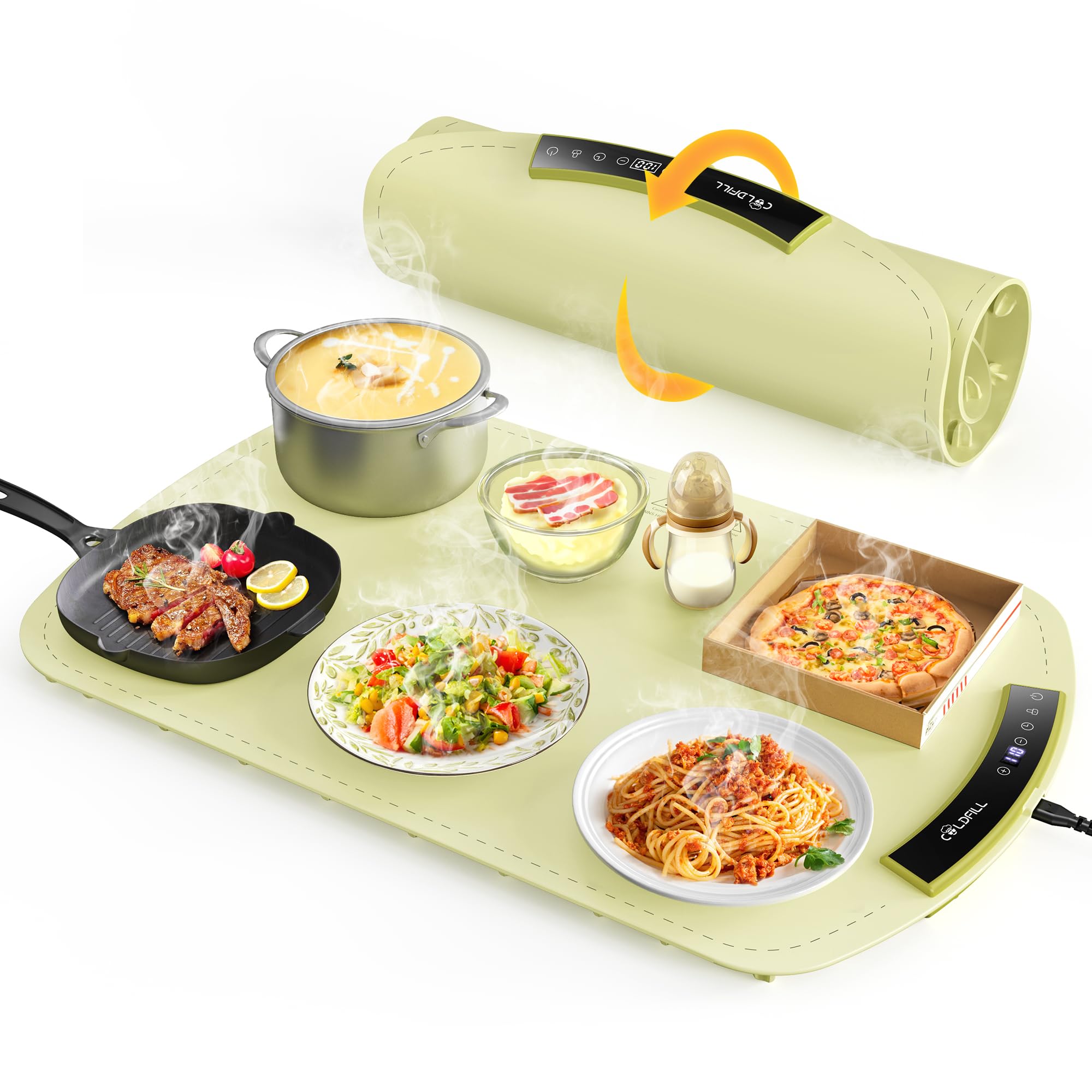 COLDFILL Food Warming Mat front view shows compact silicone tray for quick meal warming at parties.