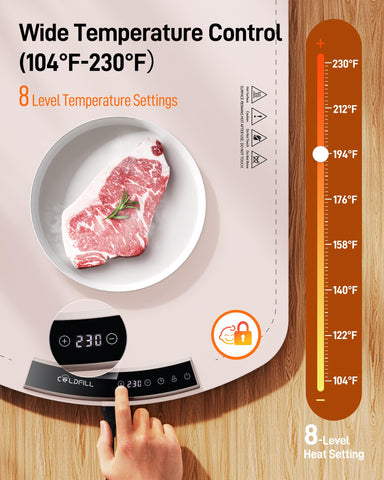 COLDFILL pink warming mat with 8-level controls for precise temp management