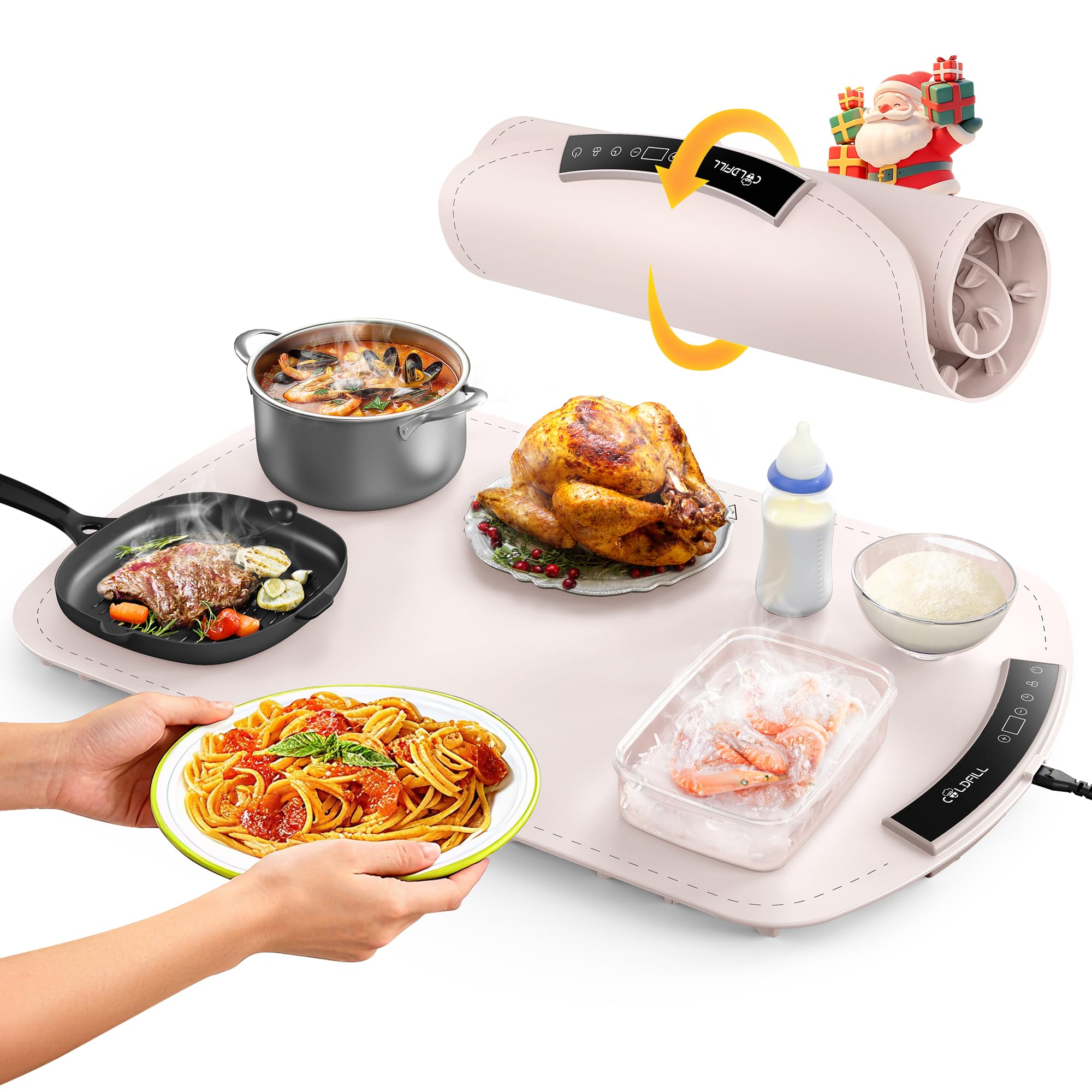 COLDFILL pink warming mat in rollable top view for easy transport