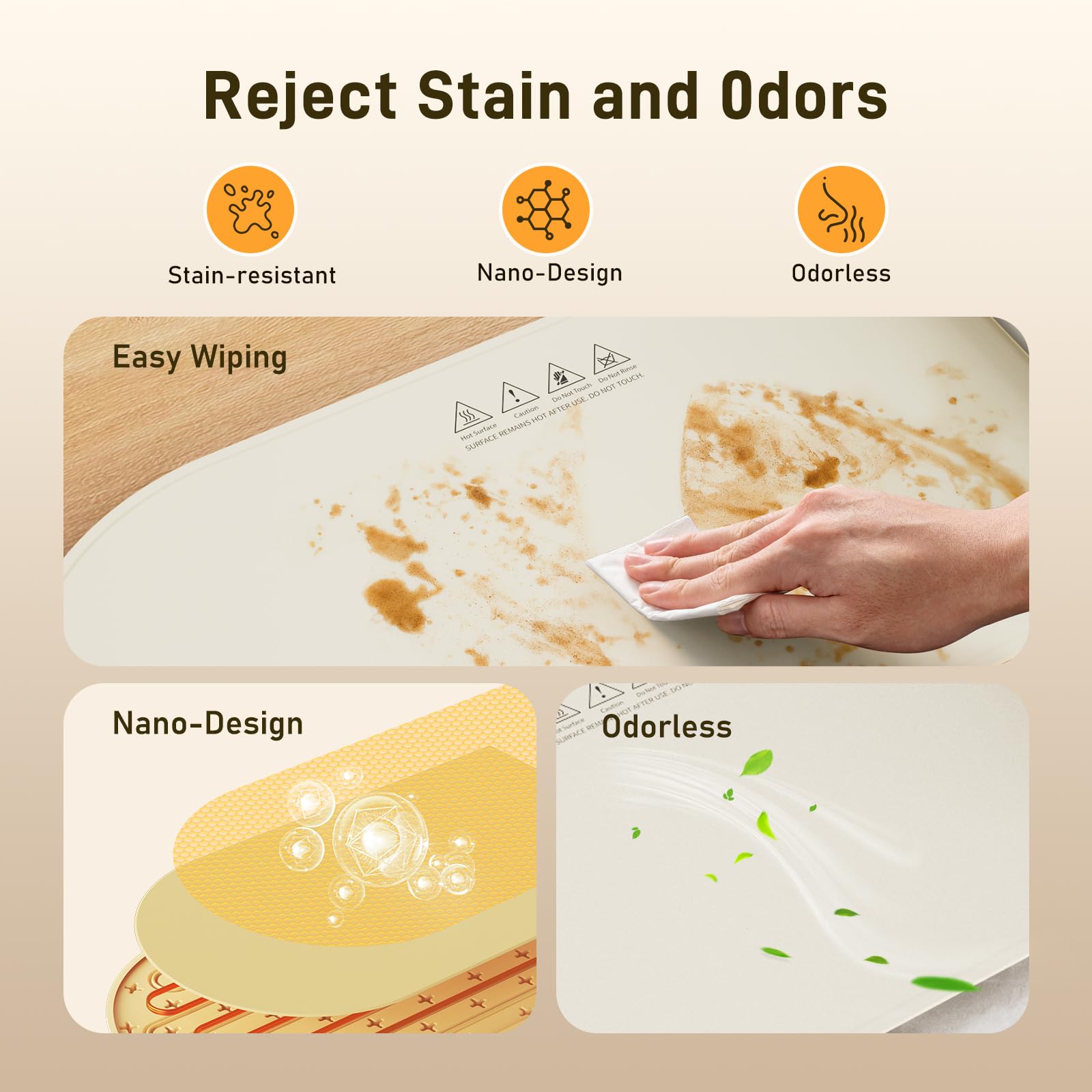 COLDFILL silicone surface cleans easily and resists spills and stains