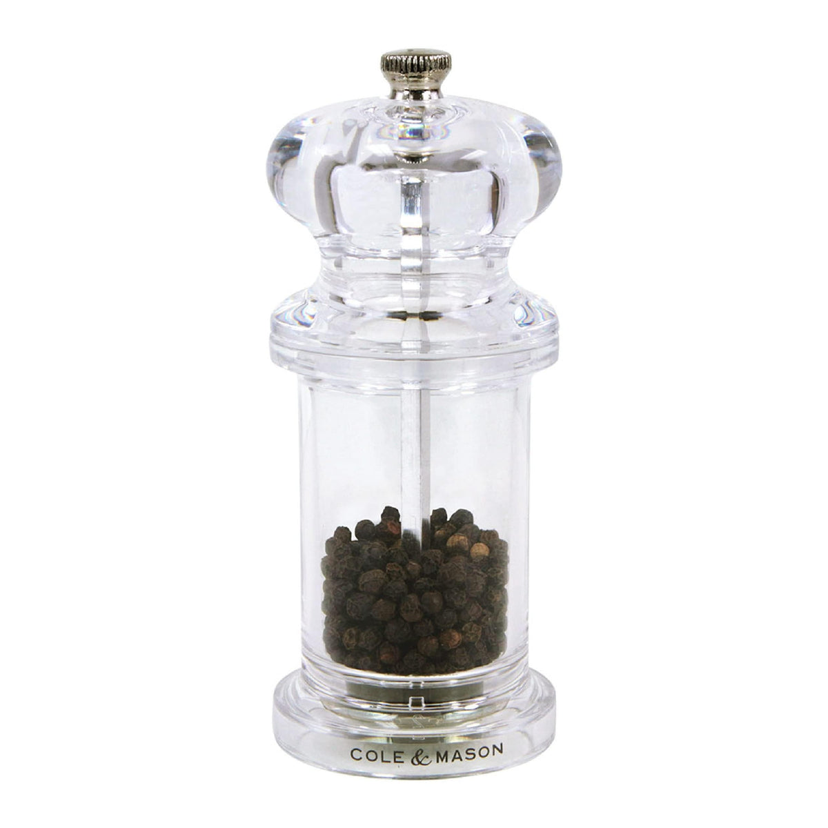 Cole & Mason 505 pepper mill front view in acrylic for easy grip and precision