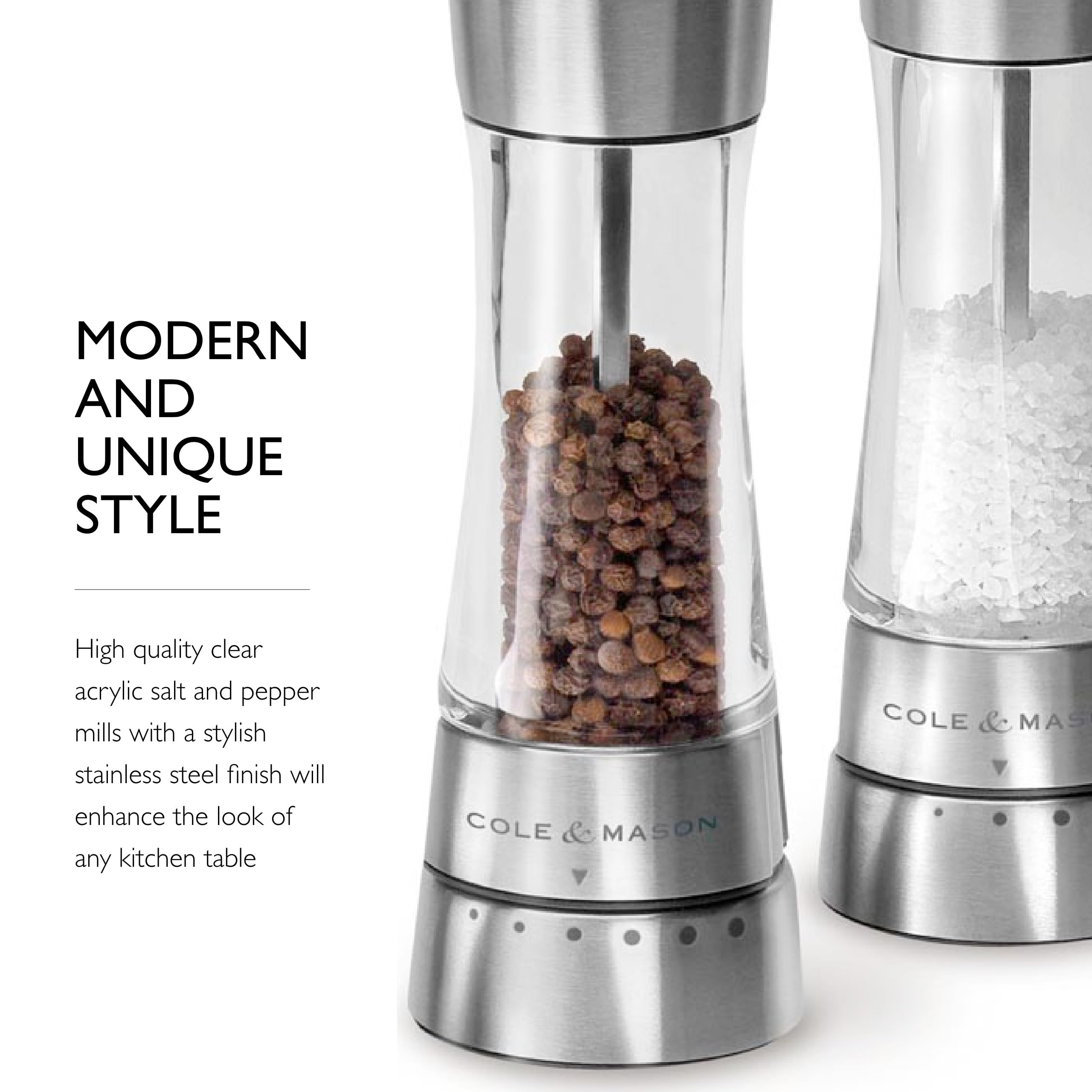 Derwent grinder set positioned on a dining table ready for seasoning meals.