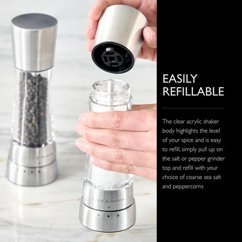 Freshness-sealed Cole & Mason Derwent mills keep spices dry and aromatic.