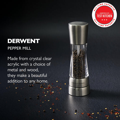 Derwent pepper mill with gourmet precision mechanisms for consistent grind results