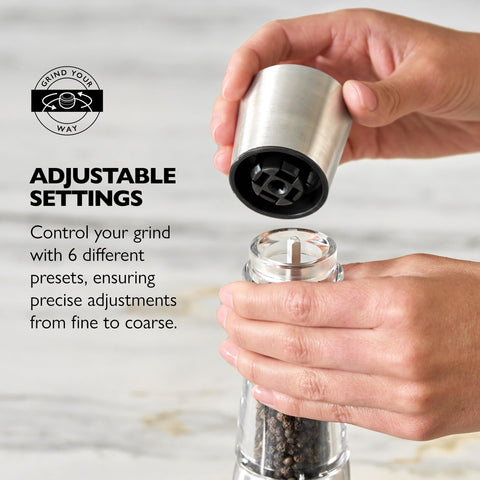 Refill friendly design of the Derwent pepper mill simplifies topping up spices