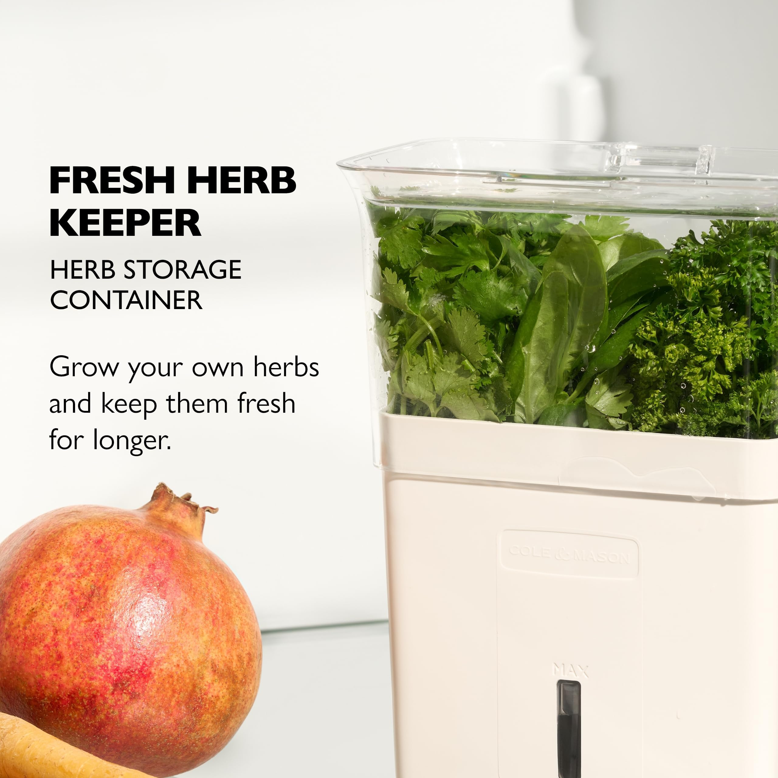 Cole and Mason Fresh Herb Keeper lid flip-slide in action preserves flavor