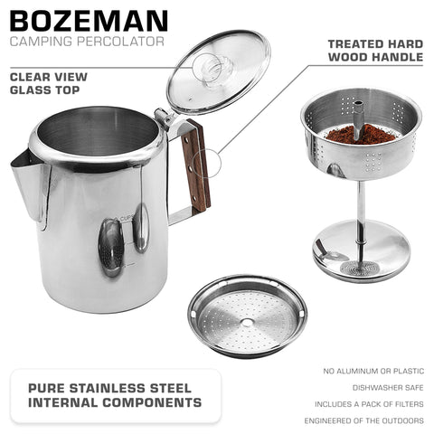 COLETTI Bozeman on stove delivering bold coffee