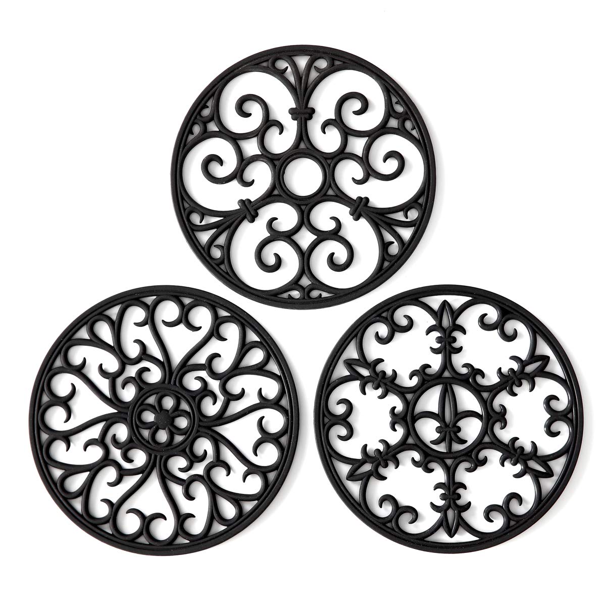 Colinda silicone trivet set of 3 with black designs protects counters from hot pots