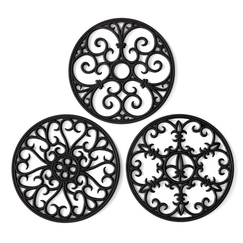 Colinda silicone trivet set of 3 with black designs protects counters from hot pots