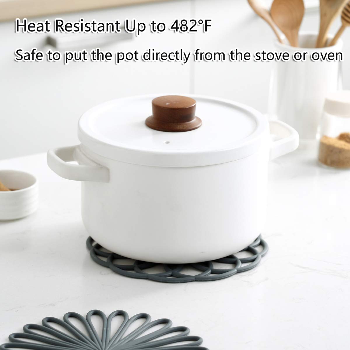 Colinda heat-resistant trivet guards surfaces up to 480°F after oven use.